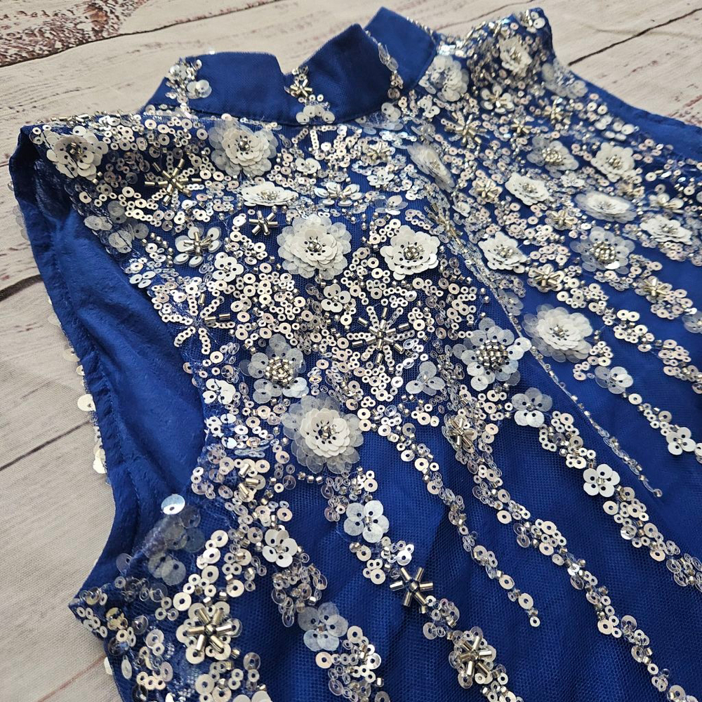 Dream Sister Jane Flow Sequin Top Cropped Blue Mesh Womens Small NWT - Picture 2 of 7